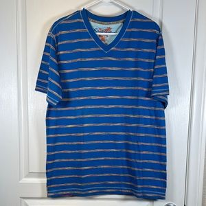 Robert Graham Blue Stripe V-Neck Shirt Size Large EUC #2504